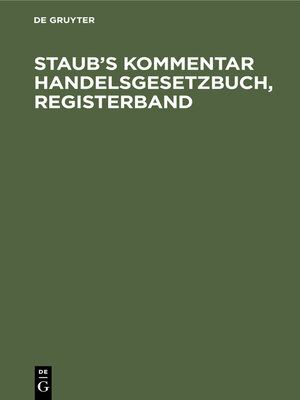 cover image of Staub's Kommentar Handelsgesetzbuch, Registerband